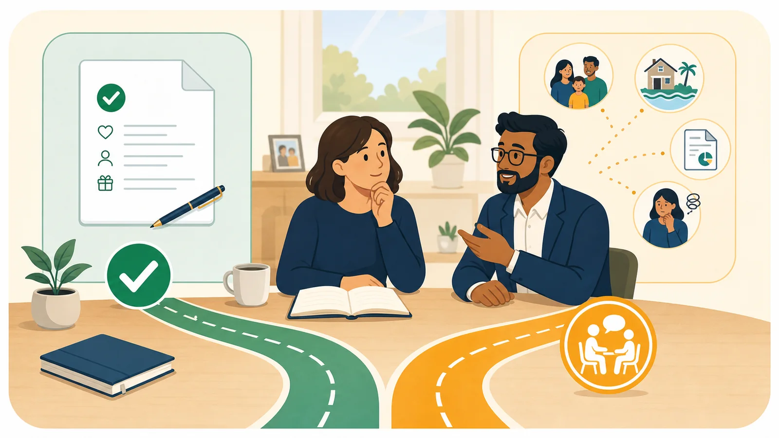 Illustration showing when an online will or personal legal advice may be the better route